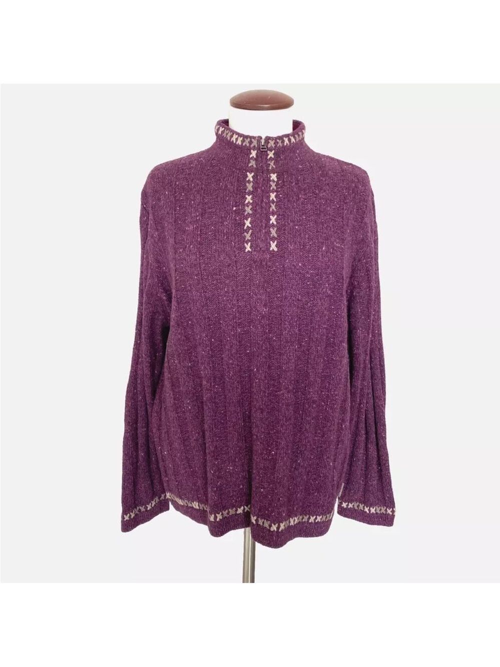 Woolrich 1/4 Zip Wool Blend Knit Sweater Purple Womens Sz XL